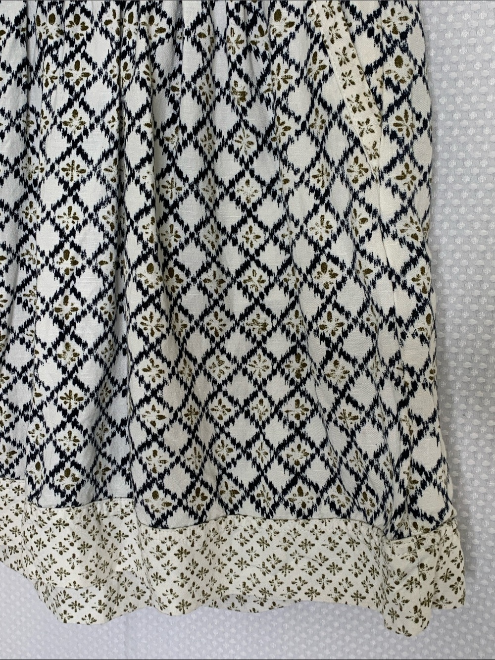 NWT linen blend Cottagecore Diamond-Print Mini Skirt in Navy and Cream size 8 - Picture 4 of 12